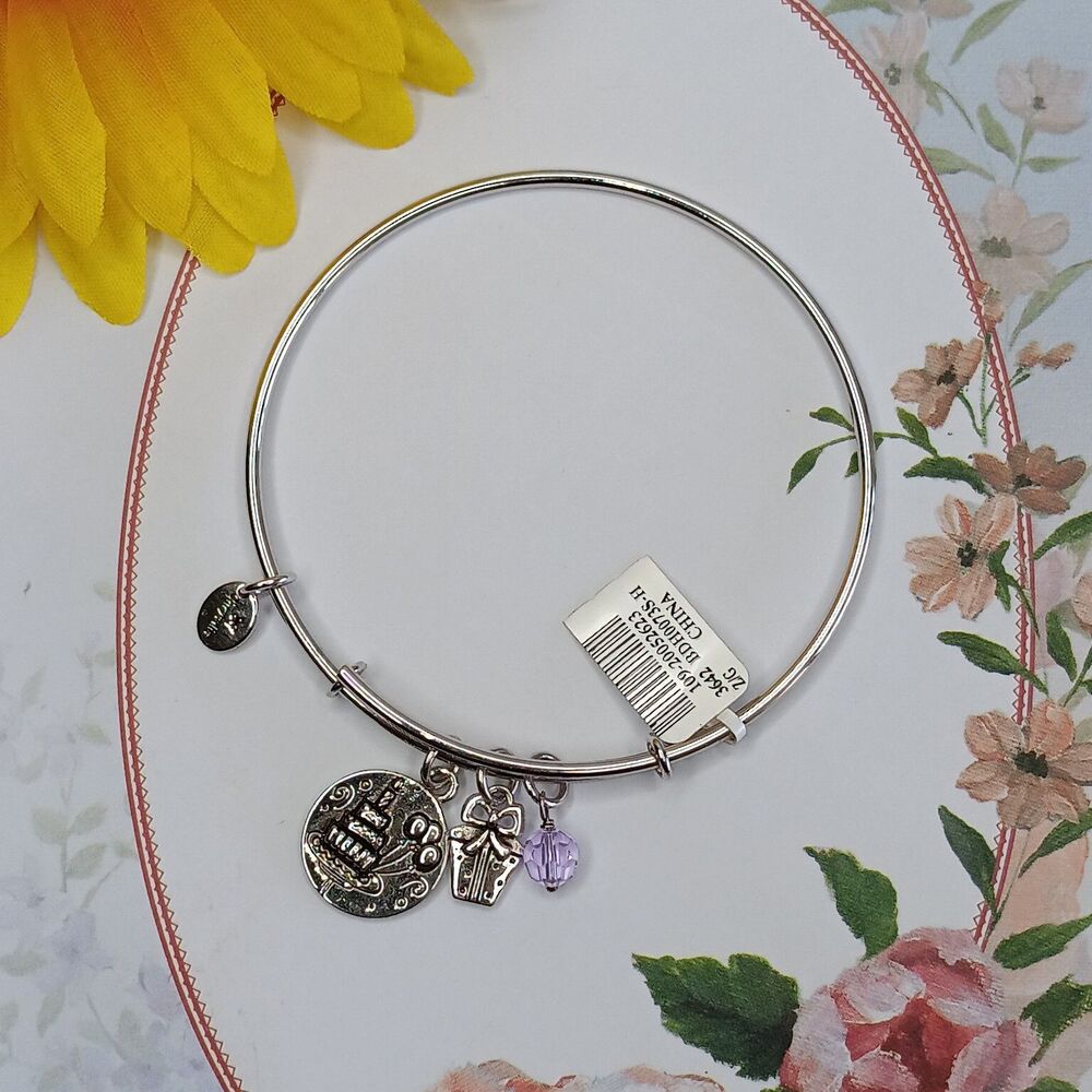NEW Chrysalis 925 Sterling Silver Expandable Bangle Charm Bracelet Cake Balloons